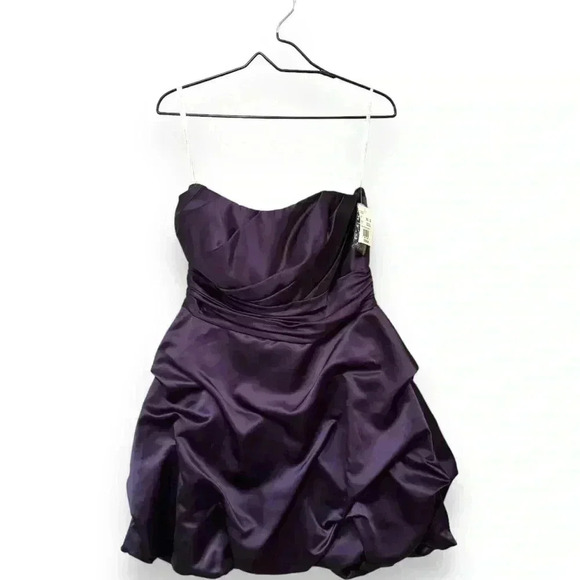 NWT David’s Bridal Strapless Short Bubble Skirt Rouched Waist Lapis/Purple Dress - Picture 11 of 16
